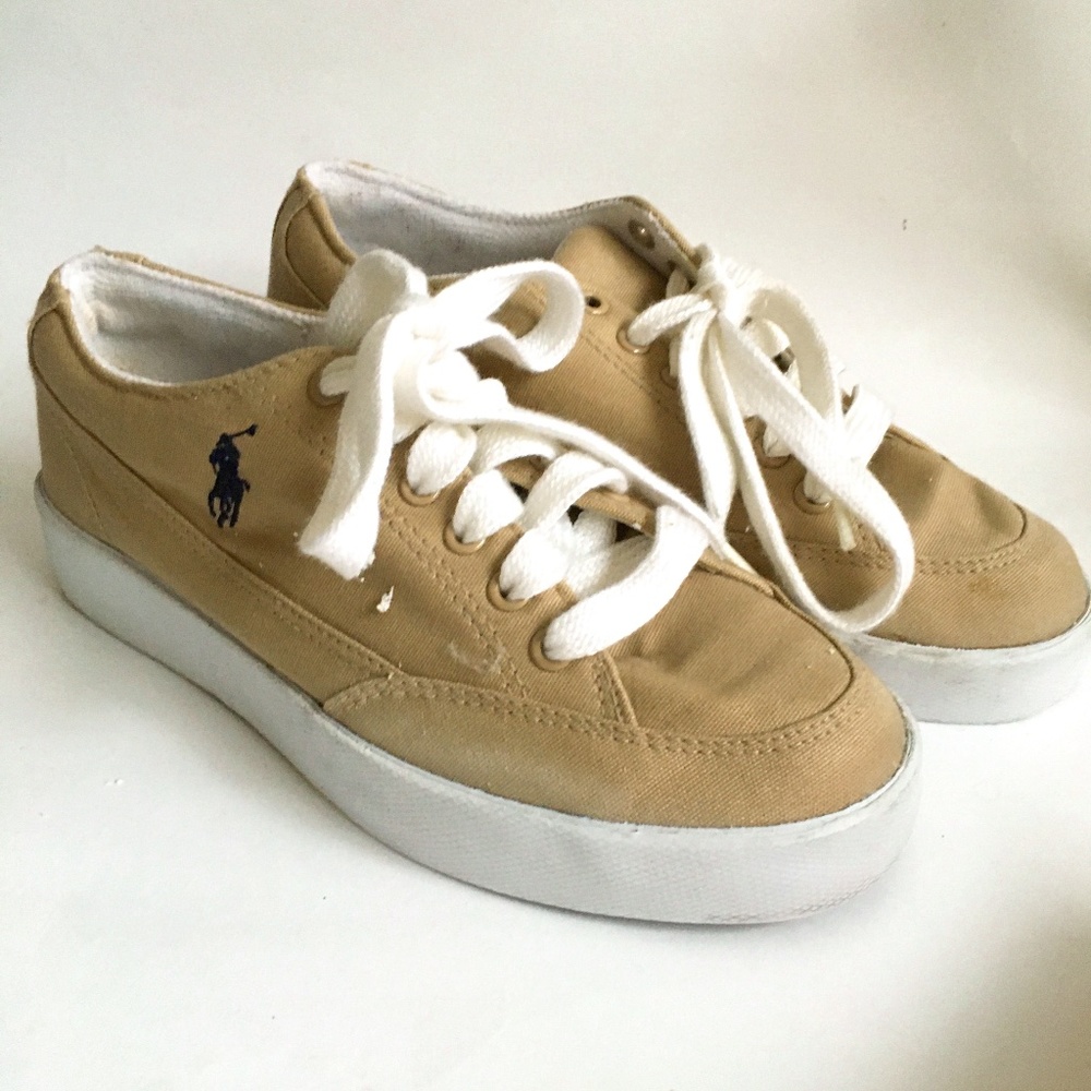 Polo Ralph Lauren Canvas Sneaker Size 6 Beige Boat Shoes